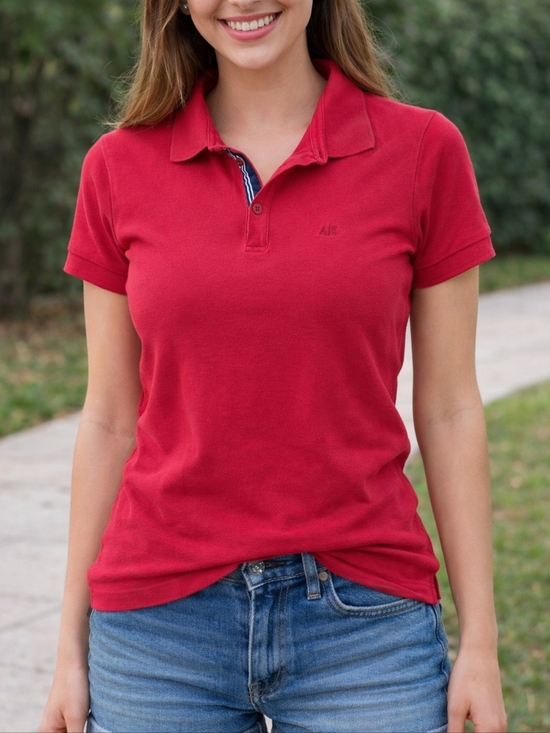 Armani Exchange Tops - Armani Exchange A|X Women’s Red Fitted Polo Shirt Size S 100% Cotton Slim Fit